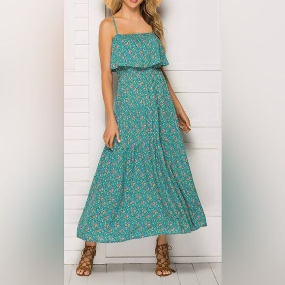 Green Floral Ruffles Boho Dress - Picture 2 of 7